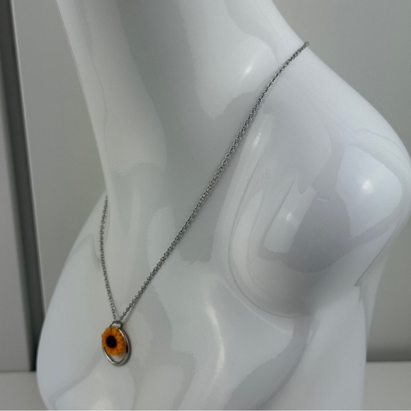 Dainty Yellow Sunflower Silver O-Ring Pendant Necklace Jewelry Flower Floral NEW - Picture 10 of 16